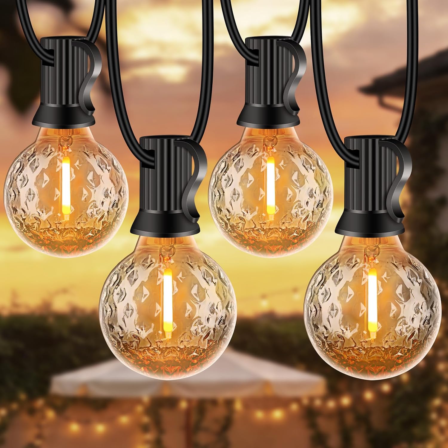 Detalle de Catena Luminosa Esterno 20M con 30+2 Lampadine LED Effetto Fragola – IP44, Bianco Caldo 2700K