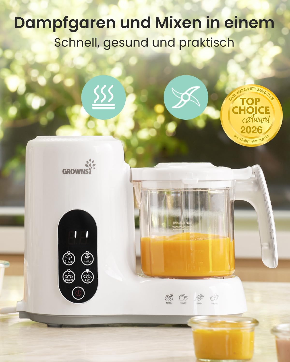Thumbnail 1 de Grownsy Babynahrungszubereiter mit Dampfkorb, Dampfgarer, Mixer & Sterilisator – BPA-frei