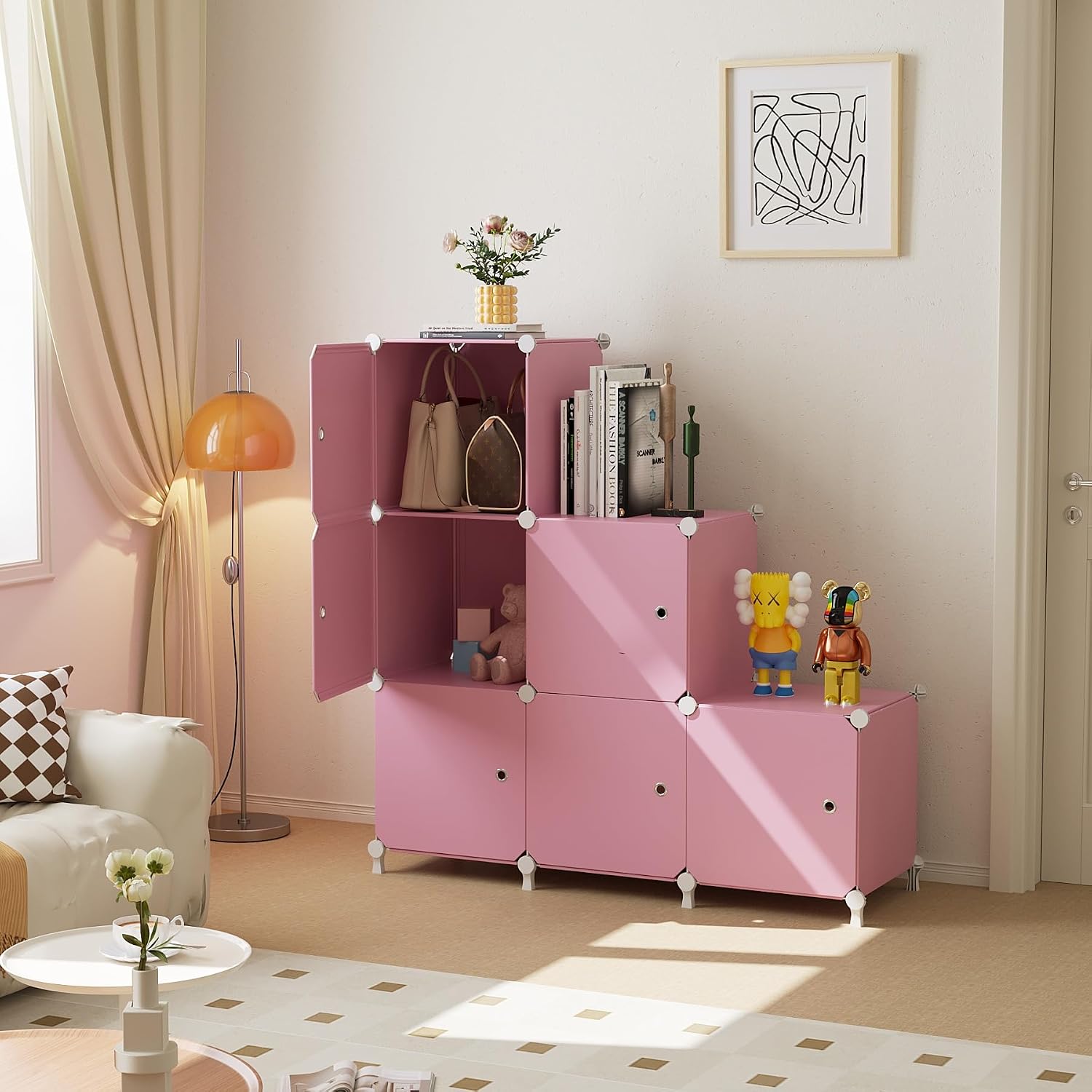 Detalle de ATTDETJL 6-Cube Storage Unit with Doors (Pink) — 30x30x30cm compartment organiser