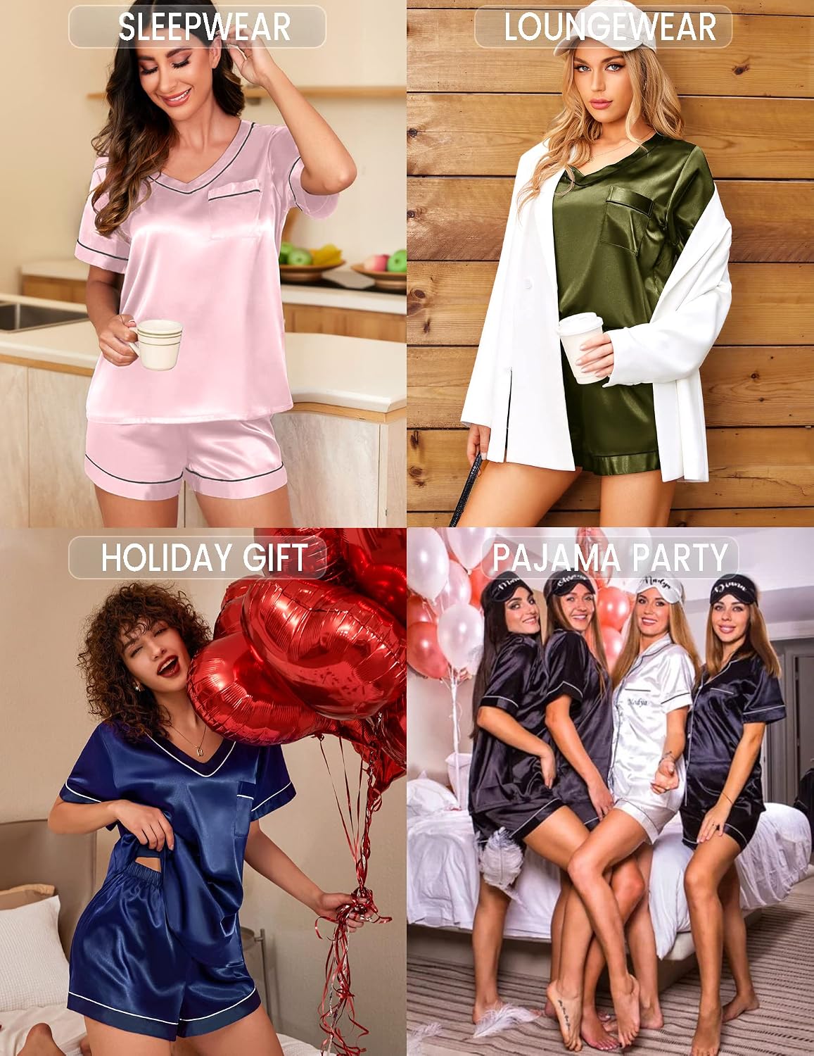 Detalle de Ekouaer Women's Satin Pajama Set