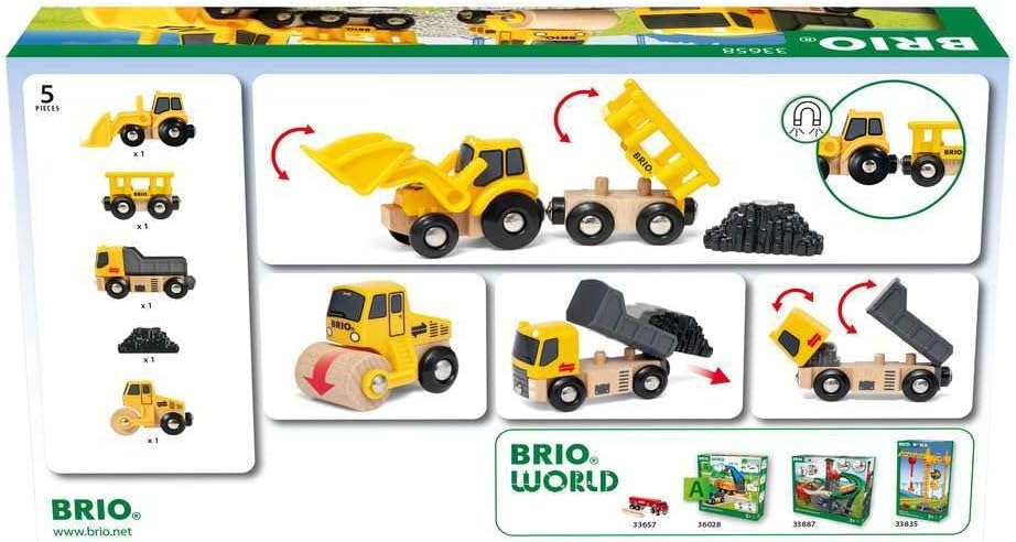 Detalle de BRIO 33658 Veicoli da cantiere in BRIO World, set da 5 pezzi con volquete, apisonatrice e cargadora