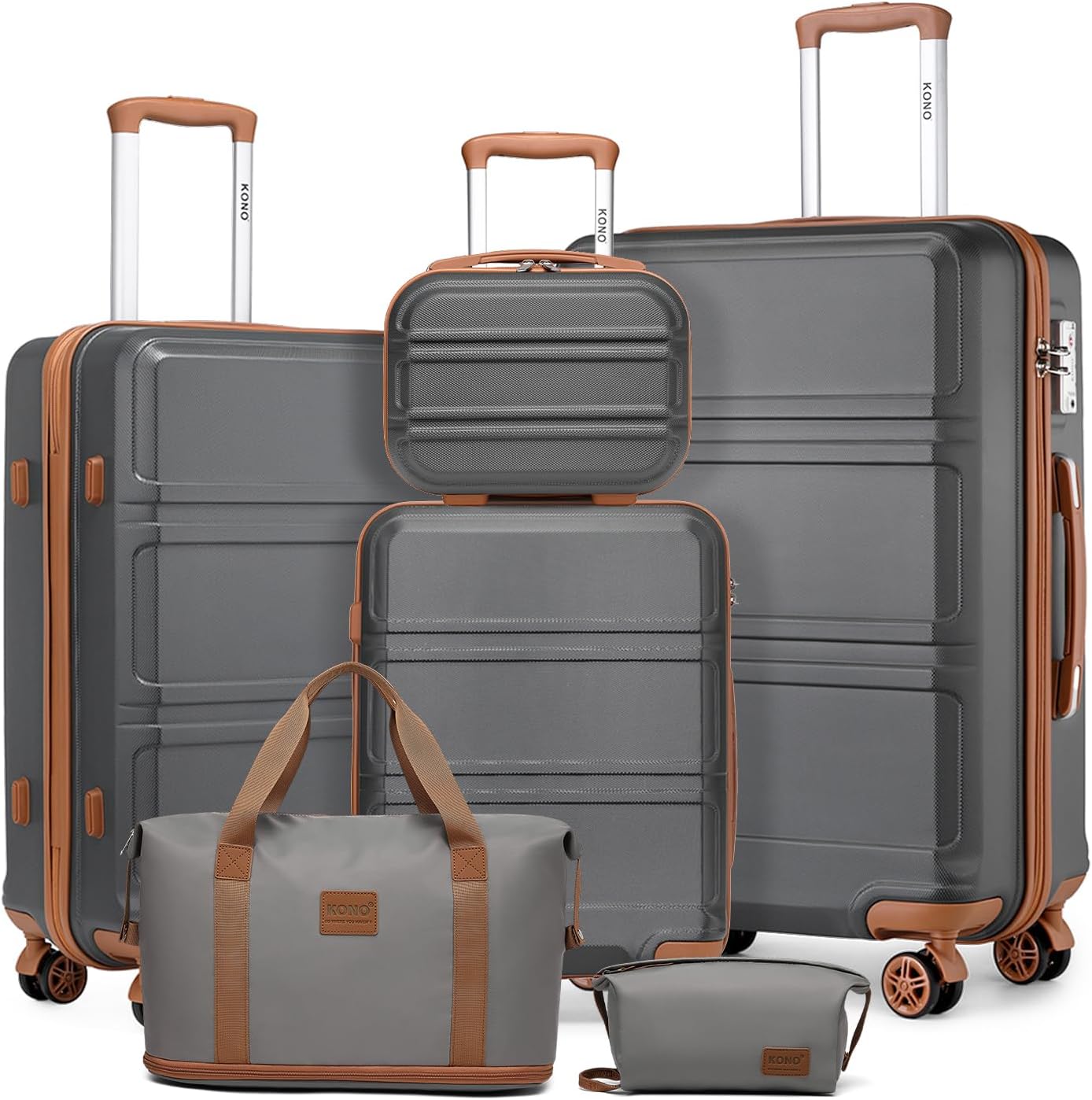 Thumbnail 5 de Kono Six-Piece Travel Luggage Set, Cream White, with Spinner Wheels and TSA Lock