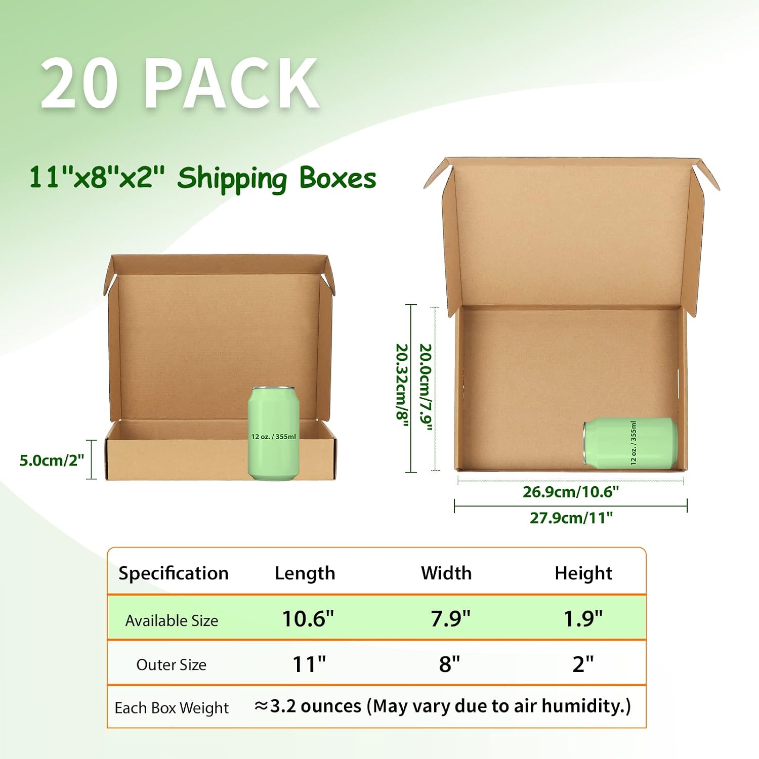 Detalle 2 de HORLIMER 20 Pack Shipping Boxes (11x8x2 inches) Brown Corrugated Cardboard Mail Boxes
