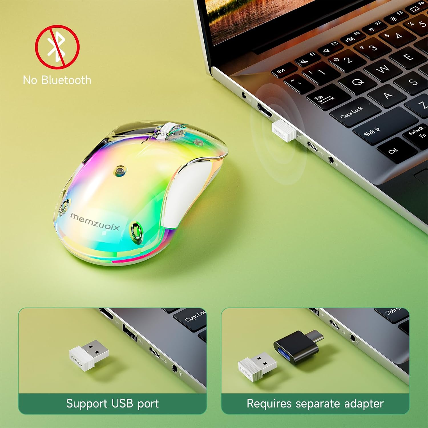 Thumbnail 4 de memzuoix LED Wireless Mouse (Rechargeable 2.4G) – Ergonomic optical cursor control with RGB lighting, yellow
