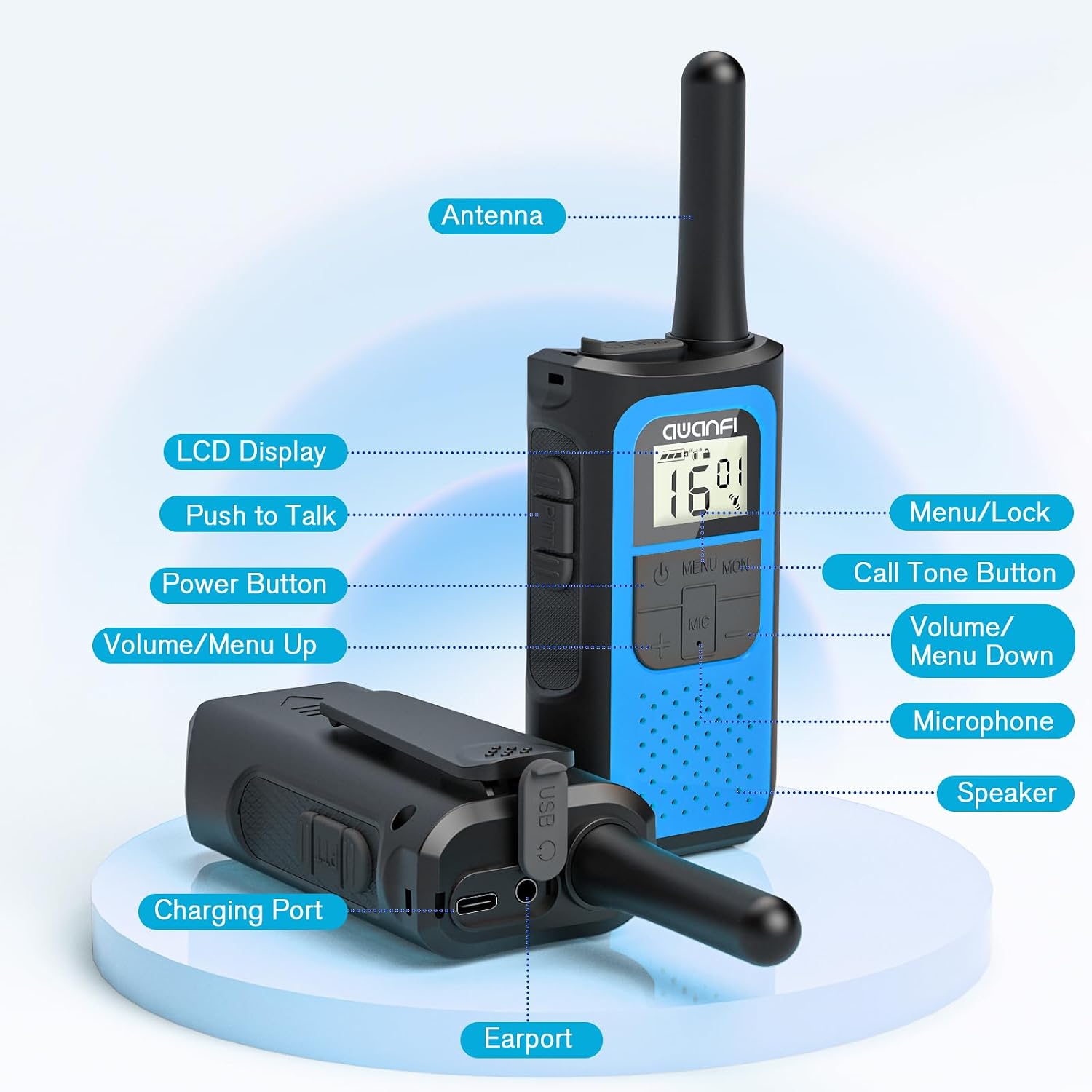 Detalle 2 de AWANFI Walkie Talkies for Adults & Kids 2 Pack ๐