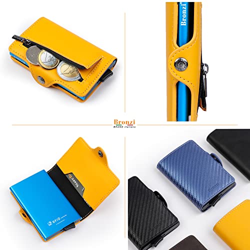 Detalle de Bronzi Nuovo Portafoglio Porta Carte Credito – Portafoglio Uomo Slim in Pelle sintetica con protezione RFID, giallo