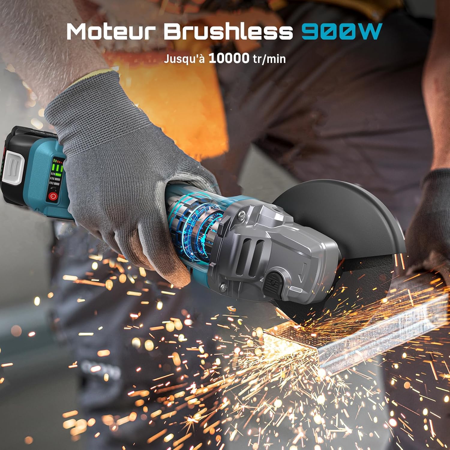 Thumbnail 2 de SEESII Meuleuse d'angle sans fil 125 mm 2x4000 mAh