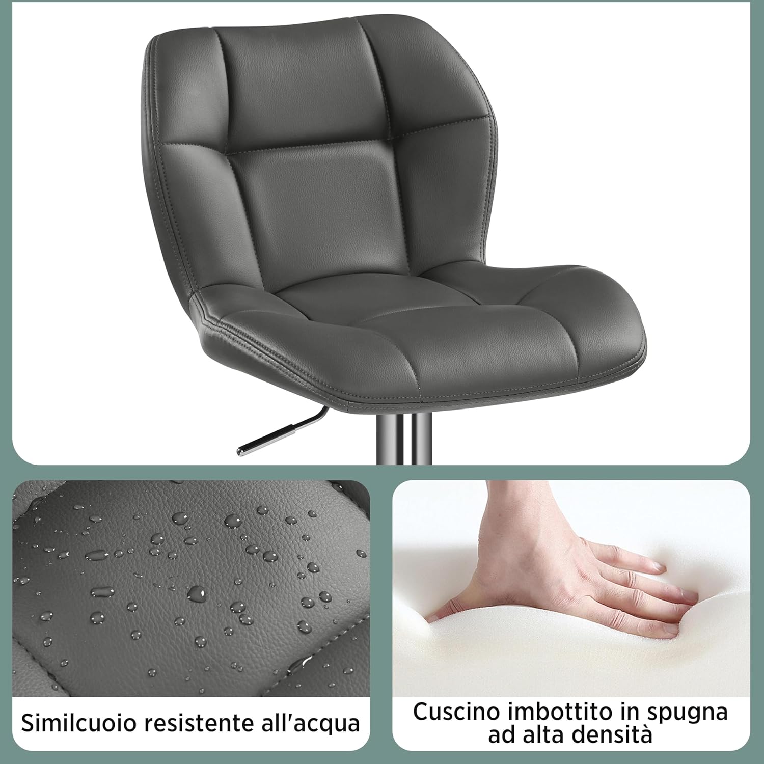 Thumbnail 4 de Yaheetech Set da 2 sgabelli alti da bar con schienale girevole 360° e altezza regolabile in similpelle grigio