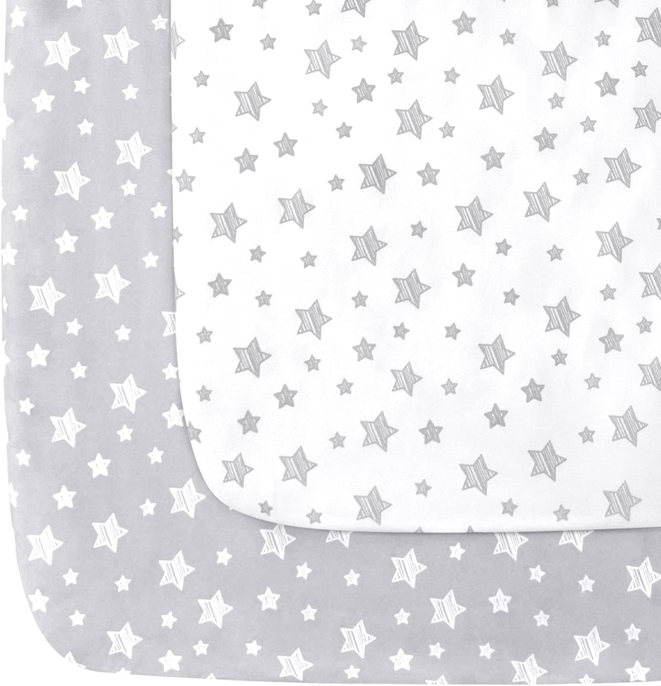 Detalle de Moonsea Mini Crib and Playard Fitted Sheets, 2-Pack, Grey and White Stars