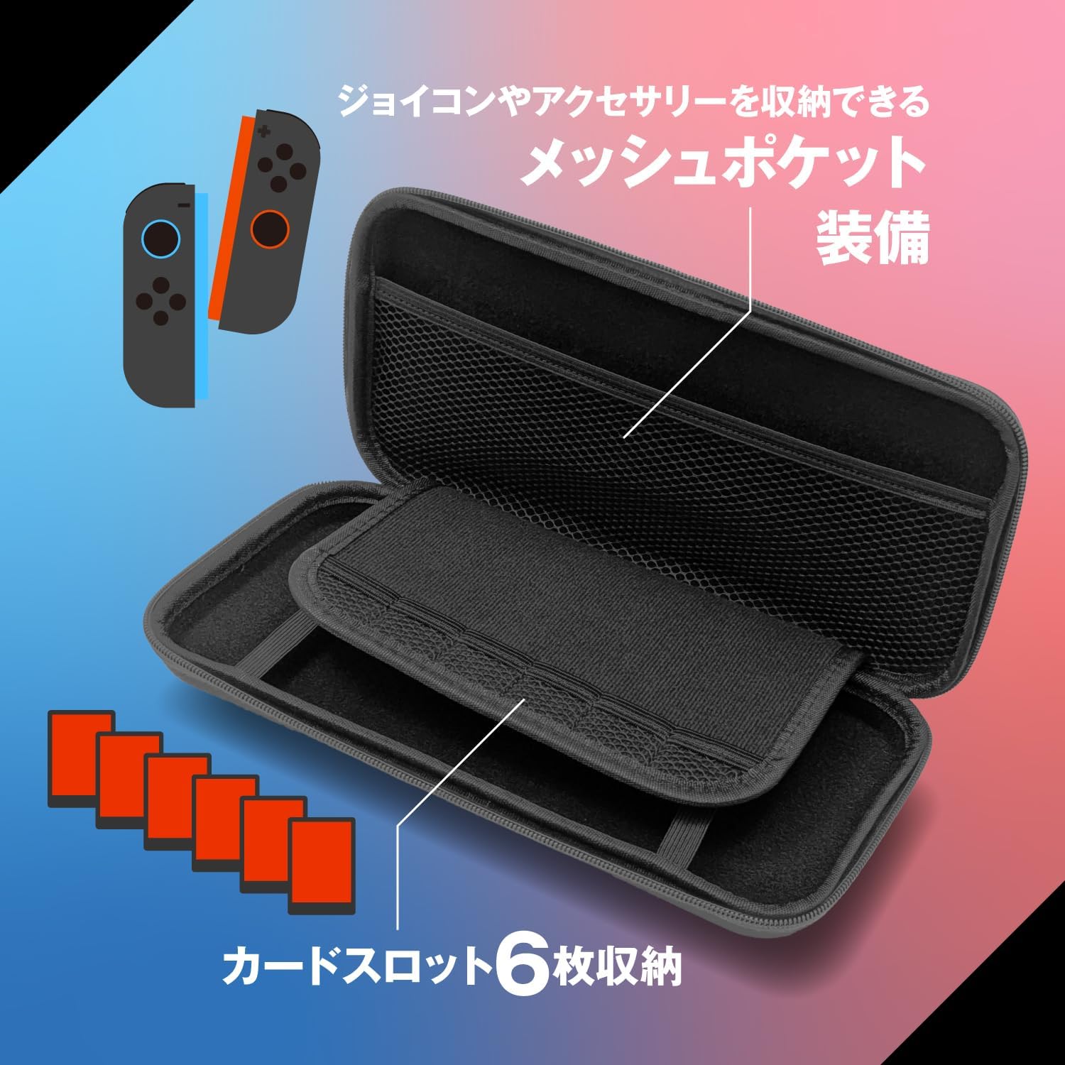 Detalle 1 de アローン Switch2用カーボン調EVAポーチ|ゲーム機の持ち運び・収納向け
