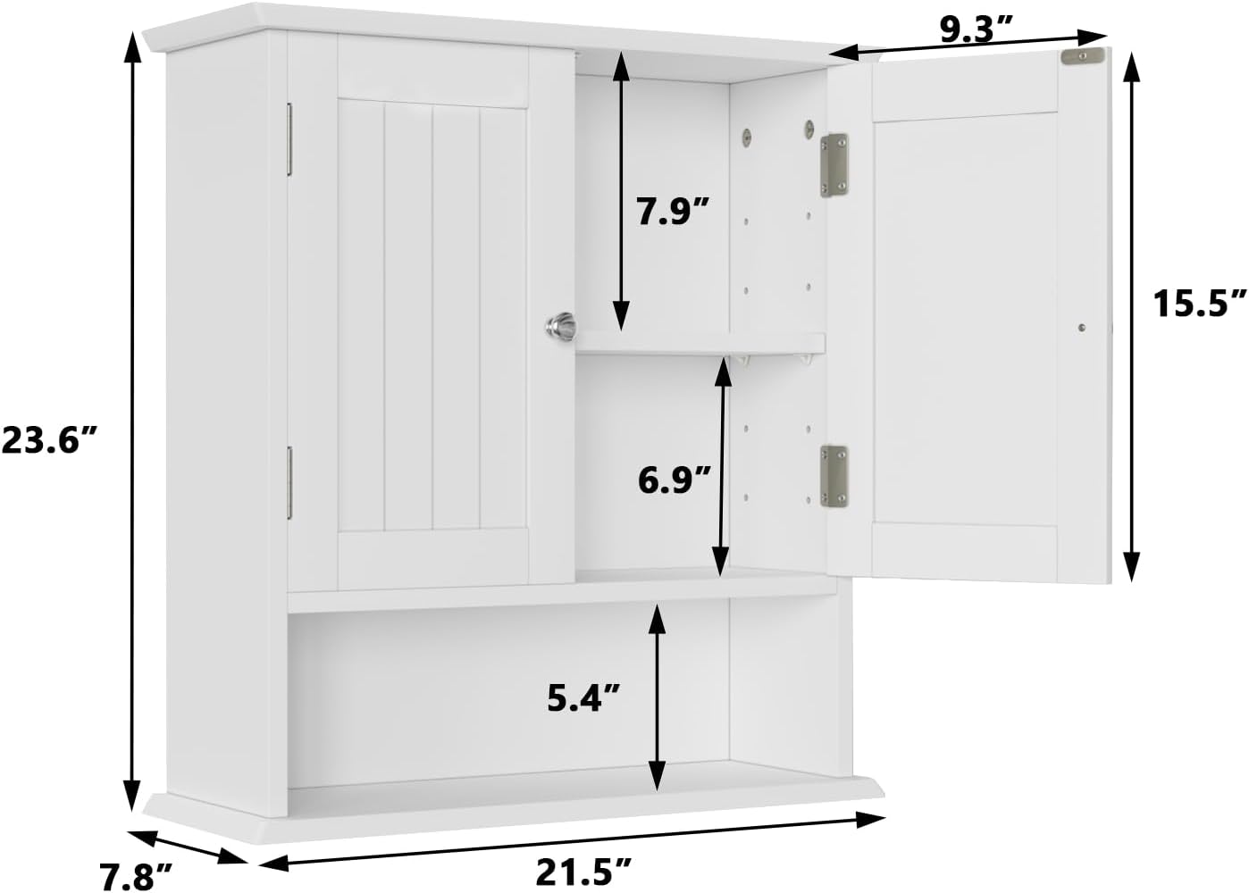Detalle de Smuxee bathroom wall cabinet, white engineered wood, 2 doors, adjustable shelves