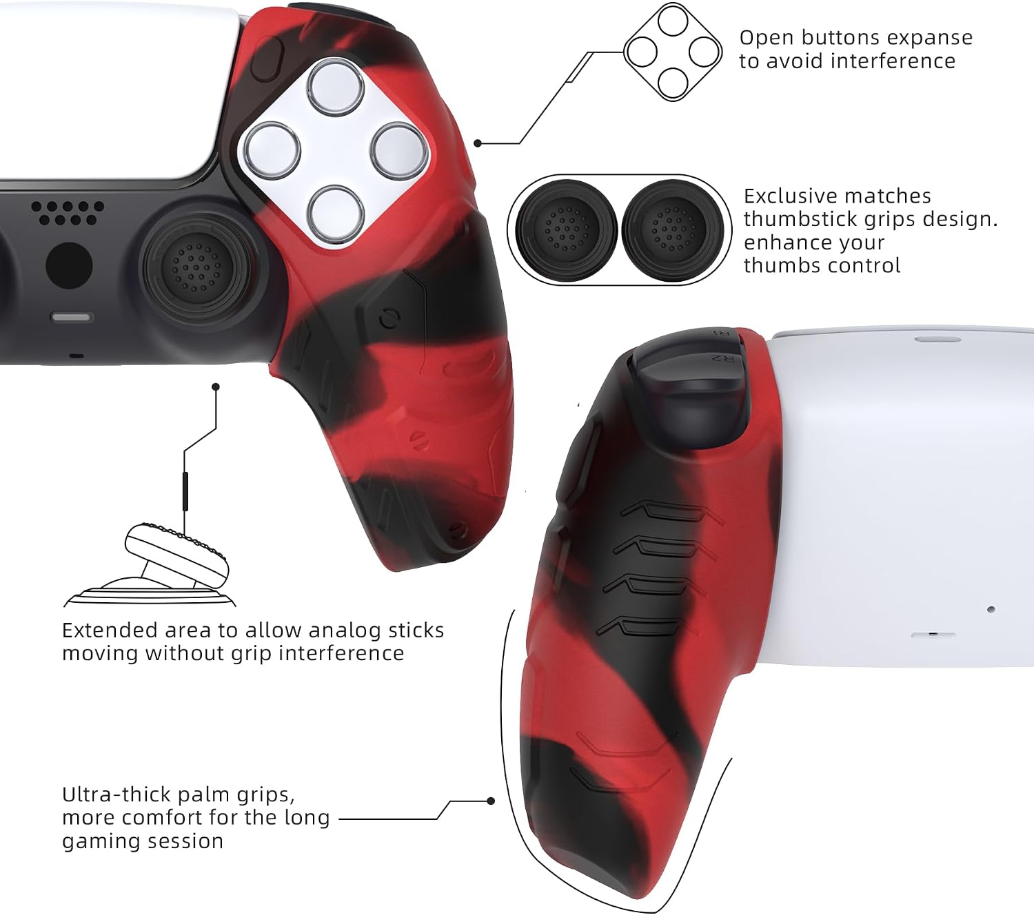Thumbnail 6 de PlayVital Mecha Edition Red Black Ergonomic Silicone Case for PS5 Controller