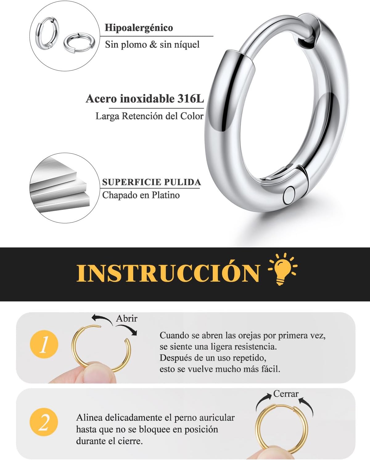 Detalle 2 de U7 U7 3 Pares Pendientes Aro 8/12 mm