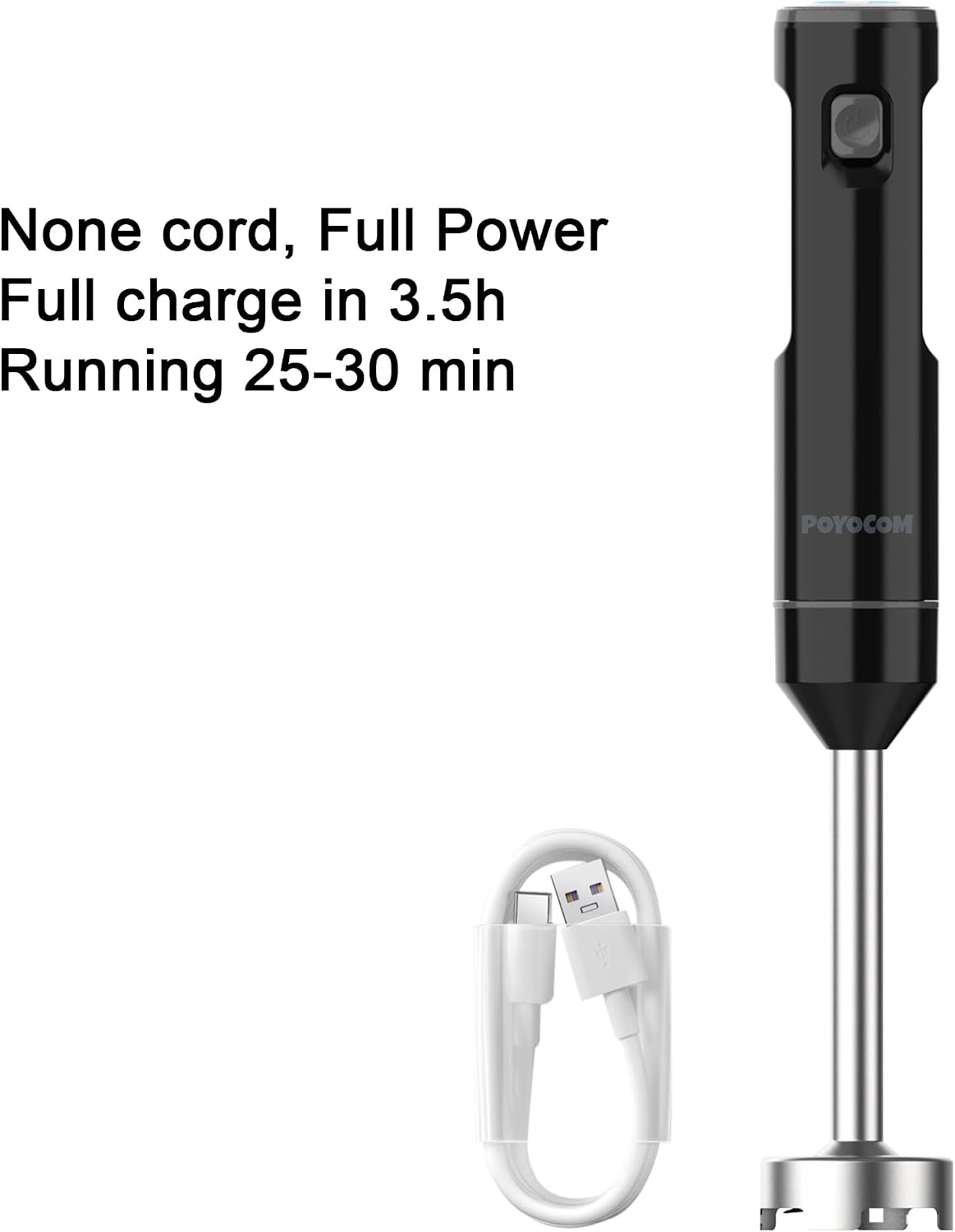 Detalle 2 de POYOCOM Cordless Variable Speed Hand Blender – Immersion Blender with Type-C Charge, 8" Blades & Egg Whisk