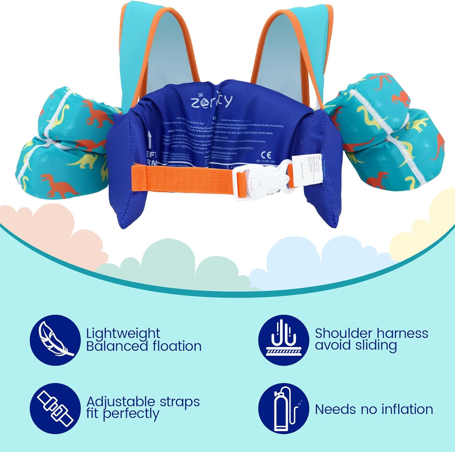 Detalle 2 de Zeraty Gilet de Natation pour Enfants – Flotteurs avec harnais et bande de bras (2–6 ans, 20–50 lb)