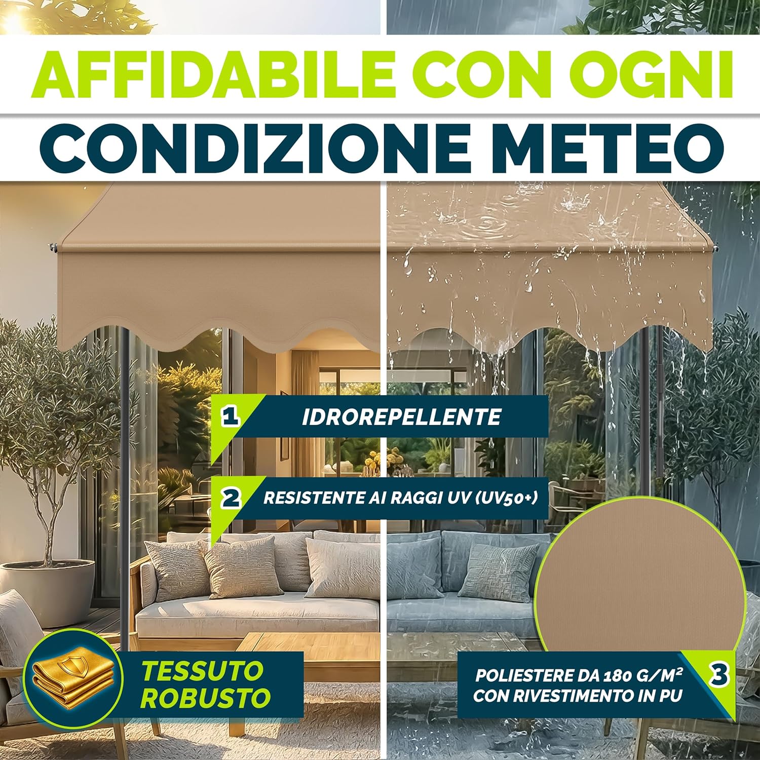 Thumbnail 3 de Tillvex Tenda da Sole a Bracci con Manovella 150 cm – Protezione per Balcone, Taupe, Altezza Regolabile