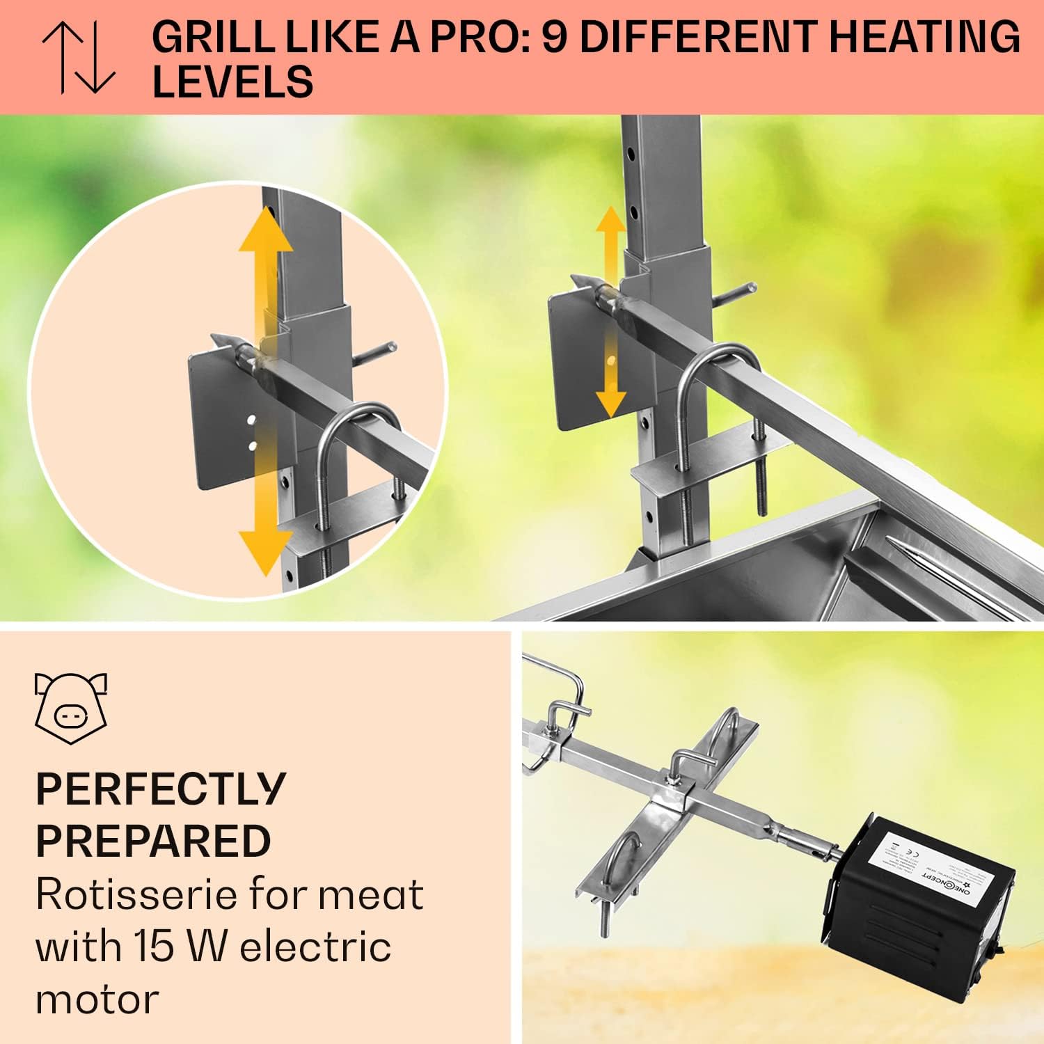Thumbnail 3 de OneConcept GQ8-SAUENLAND 2-in-1 Rotisserie BBQ Grill with Two Grates