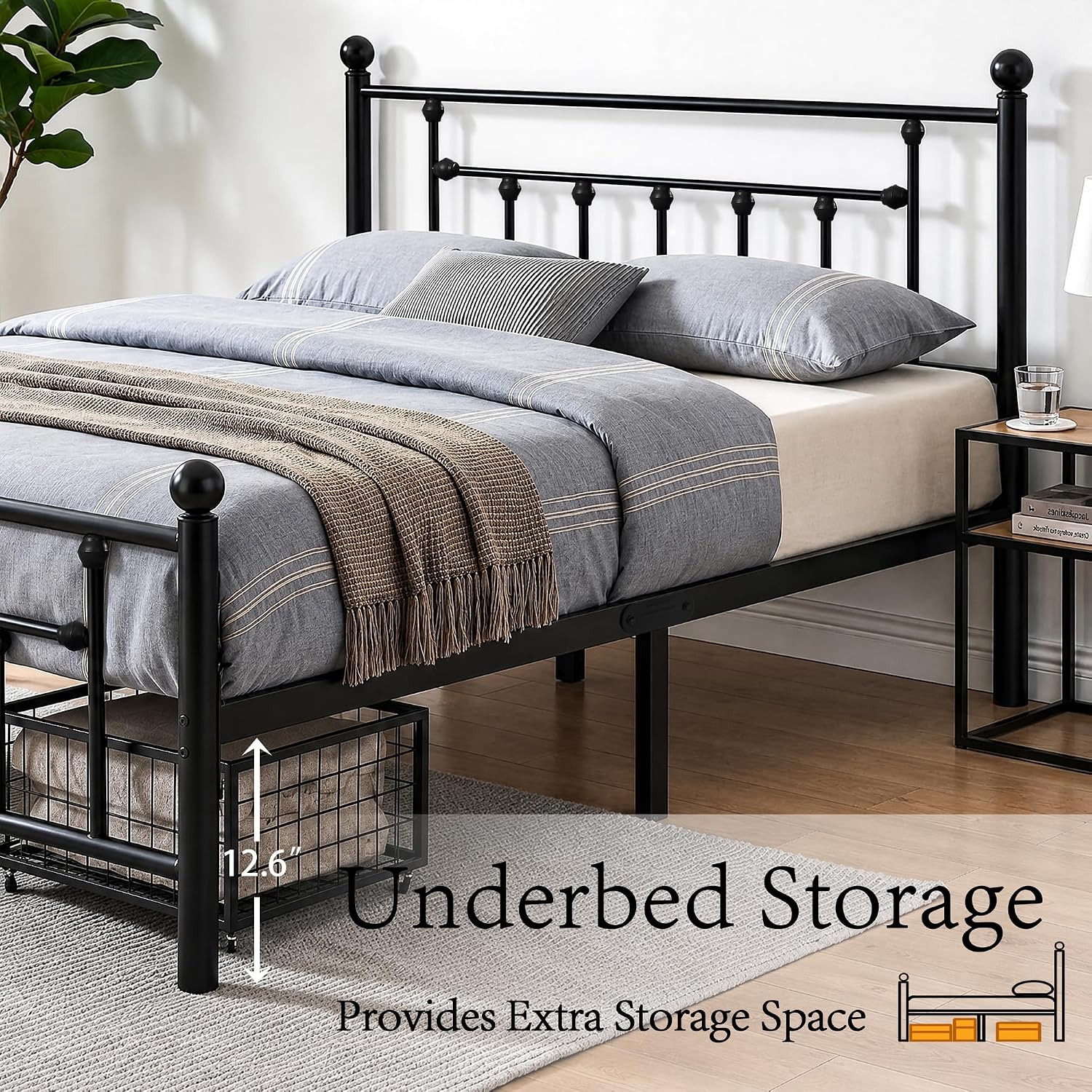 Detalle 1 de VECELO Queen Metal Platform Bed Frame
