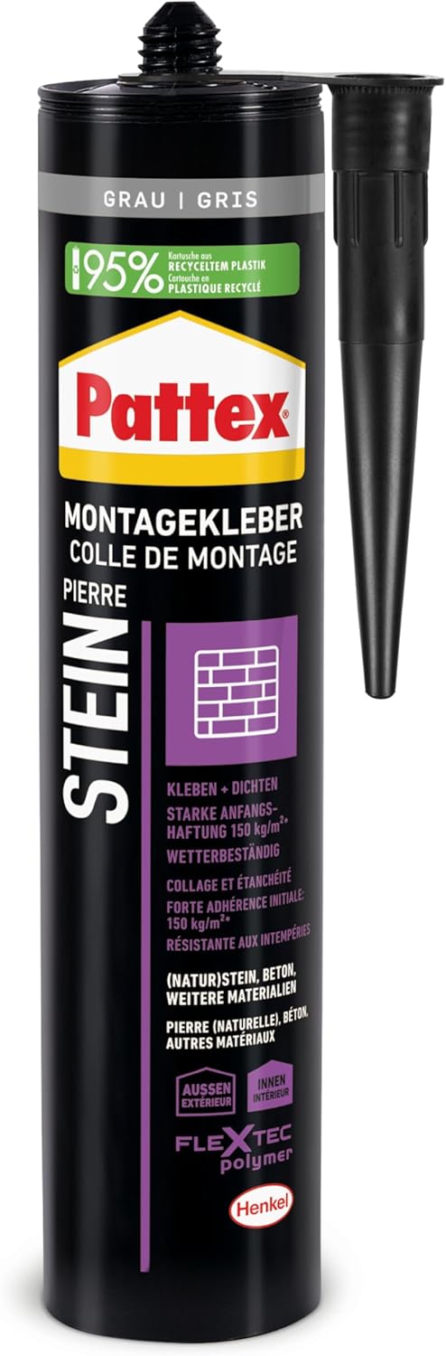 Pattex Montage Stein – starker Montagekleber für Stein, Naturstein und Steinwerkstoffe (1x420 g)