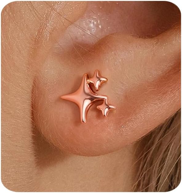 Detalle 2 de MUMREUES Ohrringe Gold 14 Karat Vergoldet Stern – Minimalistische Sternstecker, hypoallergen