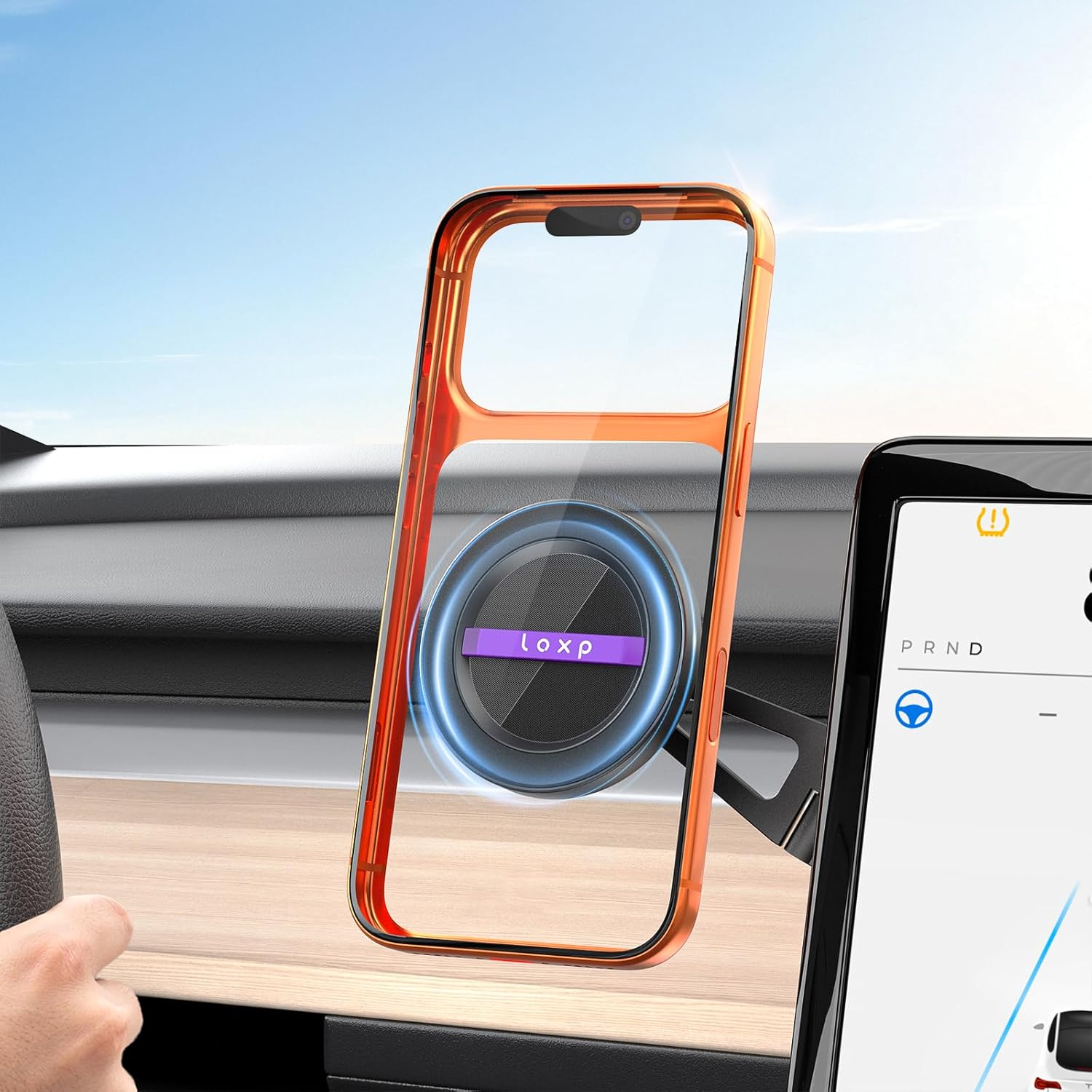 Detalle de LOXP Upgrade Tesla Phone Mount: Strong Magnetic, Foldable Aluminum Car Mount for Model 3/Y and Juniper, 360° Rotating iPhone 17 Pro Max Ready