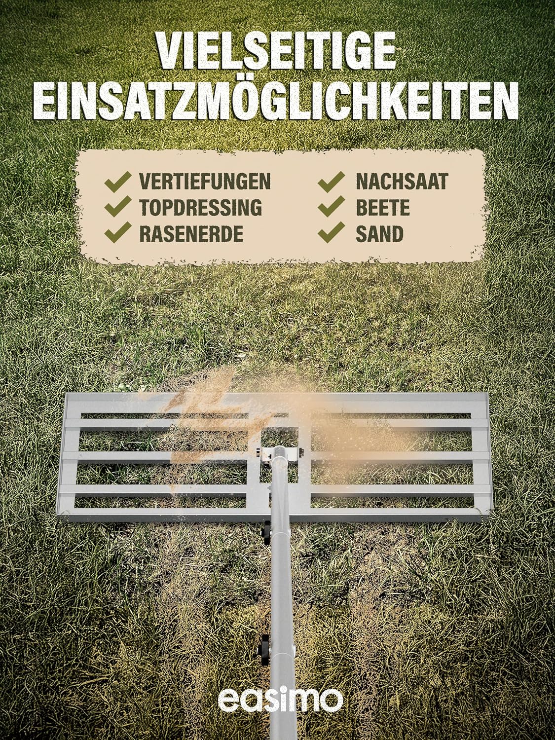 Detalle 2 de easimo Rasen Rakel 80×30 cm – Hochwertige Stahlkonstruktion zur Bodenebenheit und Rasenpflege