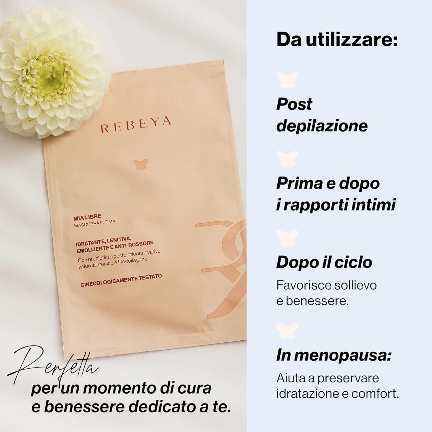 Detalle de Rebeya Maschera Vulvare Mia Libre – Confezione da tre, maschera intima idratante e lenitiva