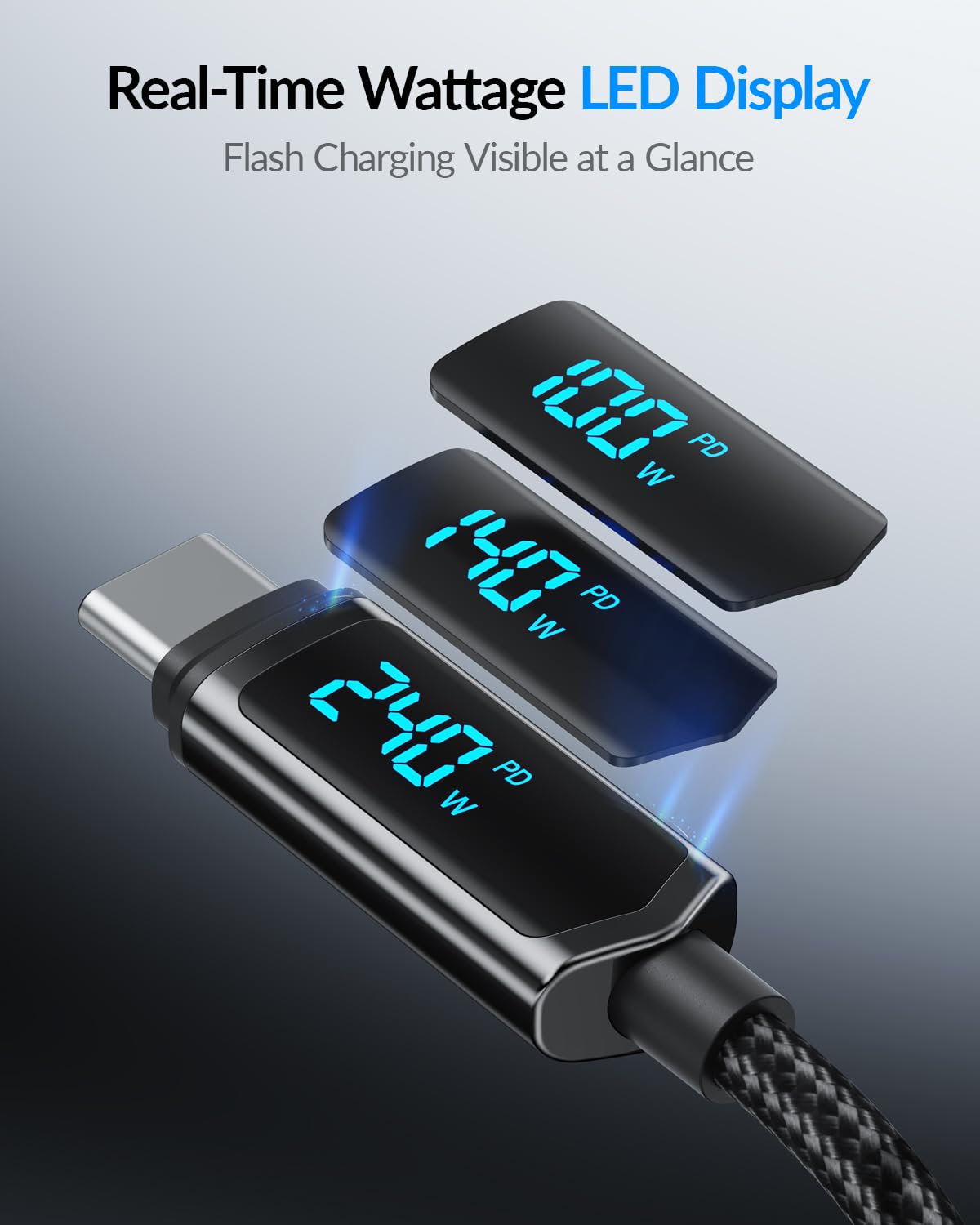Detalle 2 de SOOPII Cable USB C a USB C 1.2m 2U, carga rápida 240W ⚡