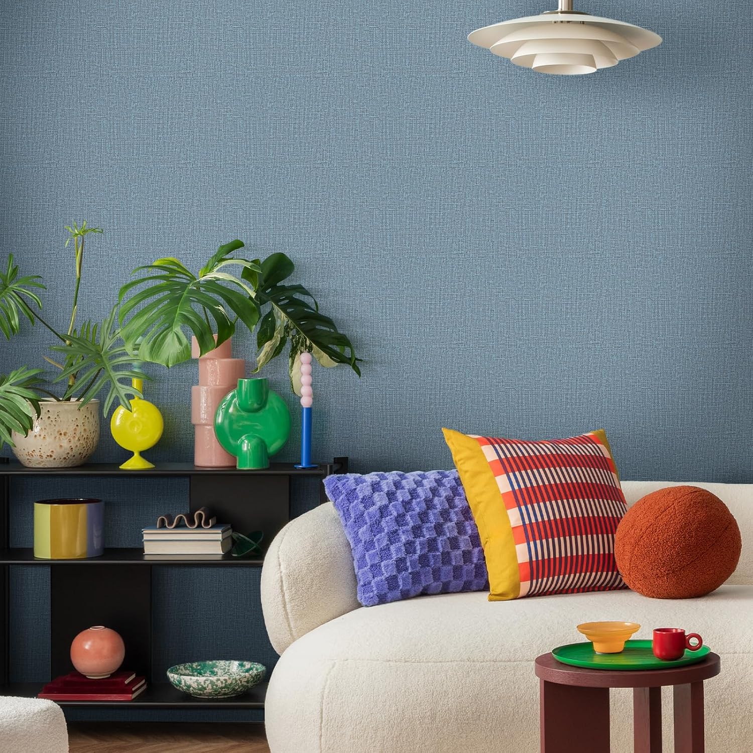 Detalle de WADILE QZ-XDW-02-ZL-10M Grasscloth Peel-and-Stick Wallpaper, Navy Blue Vinyl