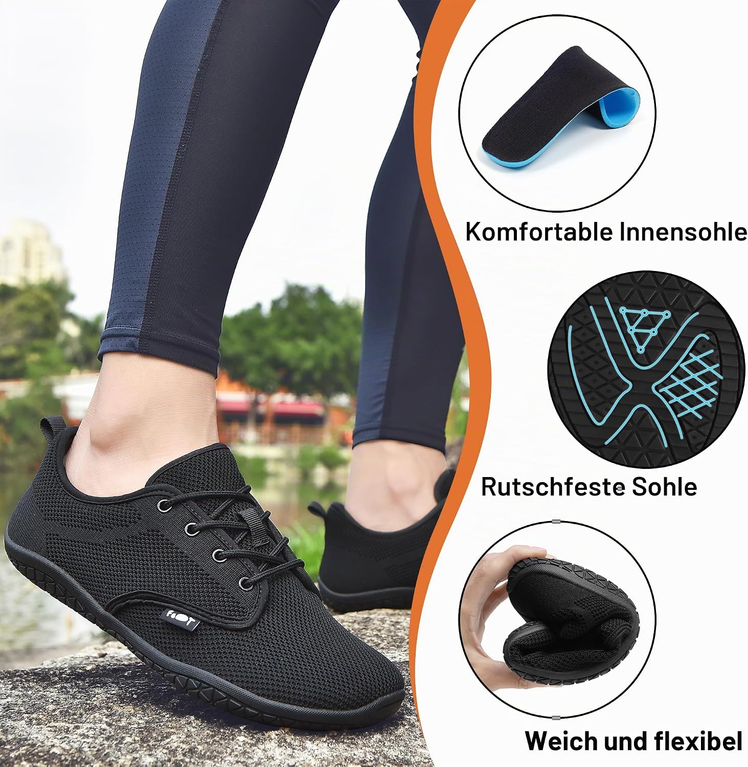 Detalle de Geweo Unisex Barfußschuhe Sommer – Zero-Drop, breite Zehenbox, atmungsaktiv