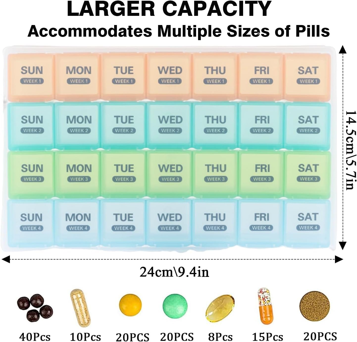 Detalle de Eastrise Large Monthly Pill Box Organiser – 28 Day Travel Box with 4x7 XL Compartments