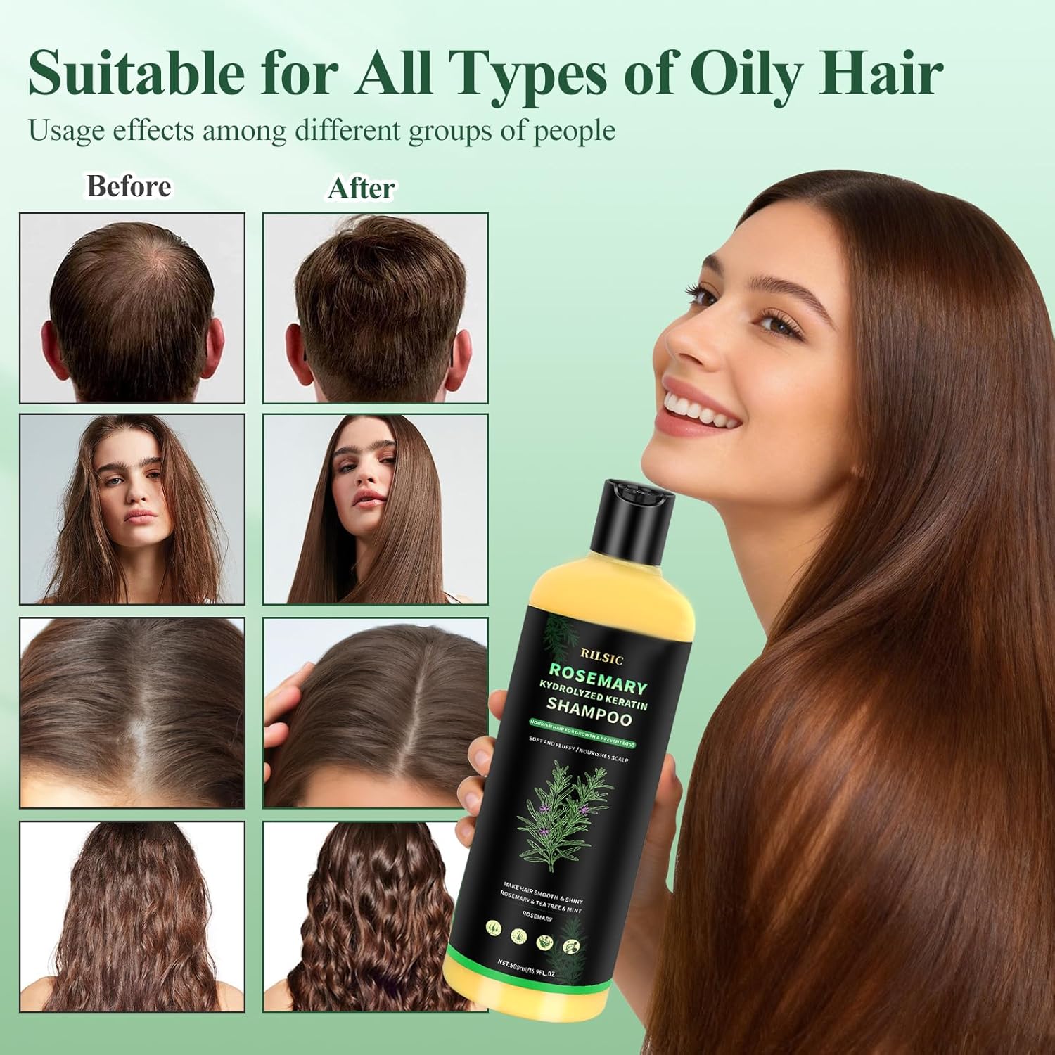 Detalle de Shampoo Rosmarino 500ML con Cheratina Idrolizzata – Benessere per Cuoio Capelluto e Capelli