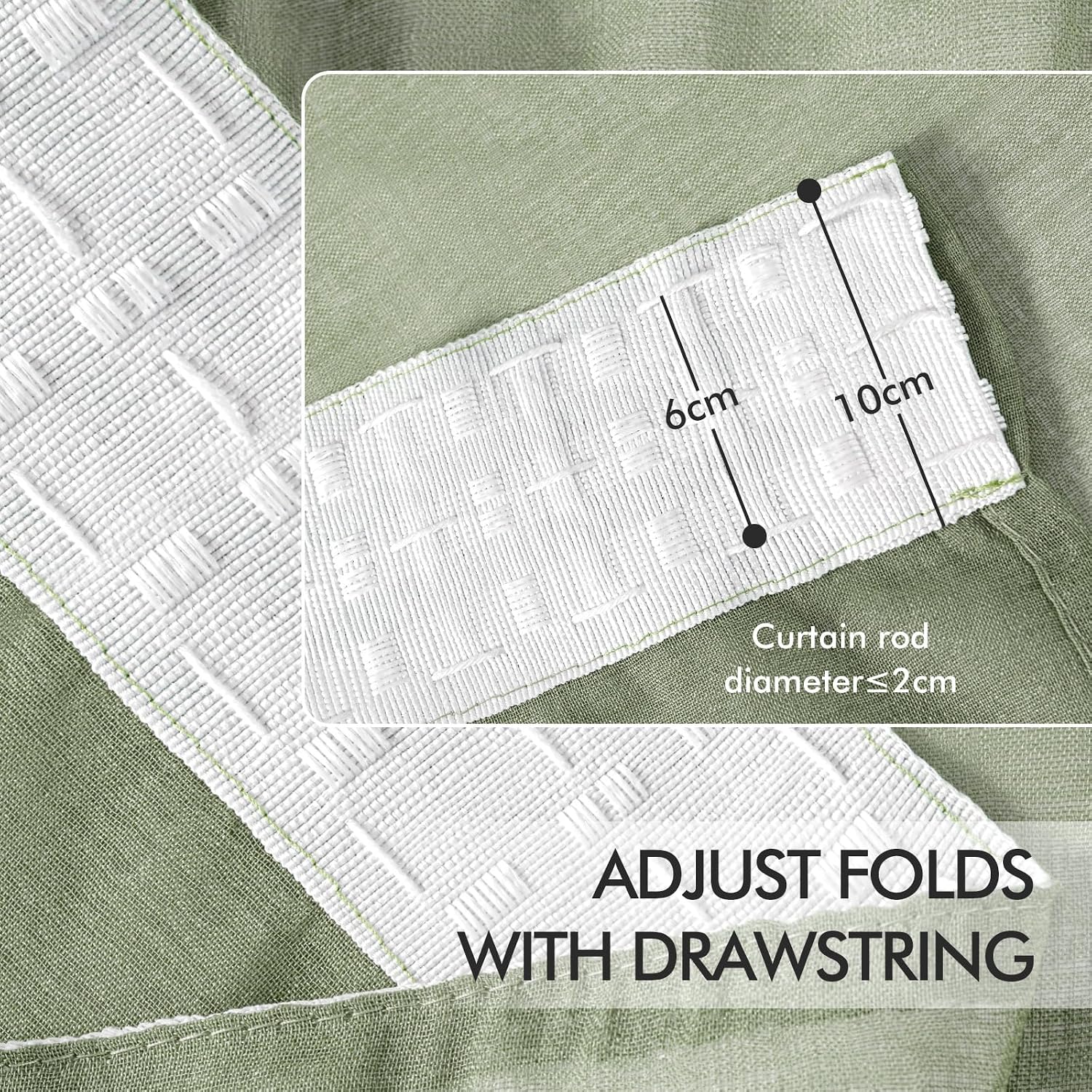Thumbnail 5 de MIULEE Gardinen Vorhänge 2er Set mit Kräuselband, Weiß/Salbeigrün – 145 x 140 cm