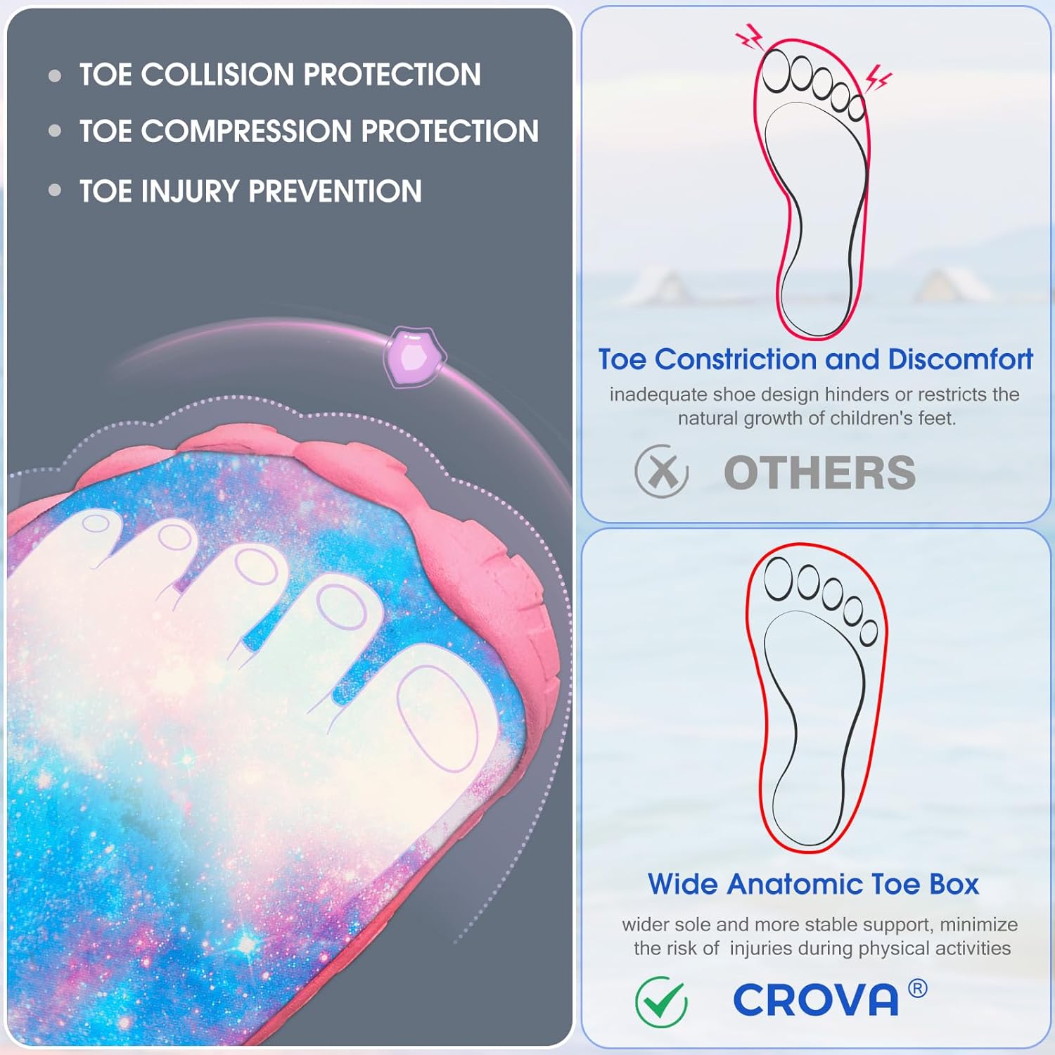 Detalle de Kids Built-in Heel Grip Water Shoes with Wide Toe Box and 360° Protection