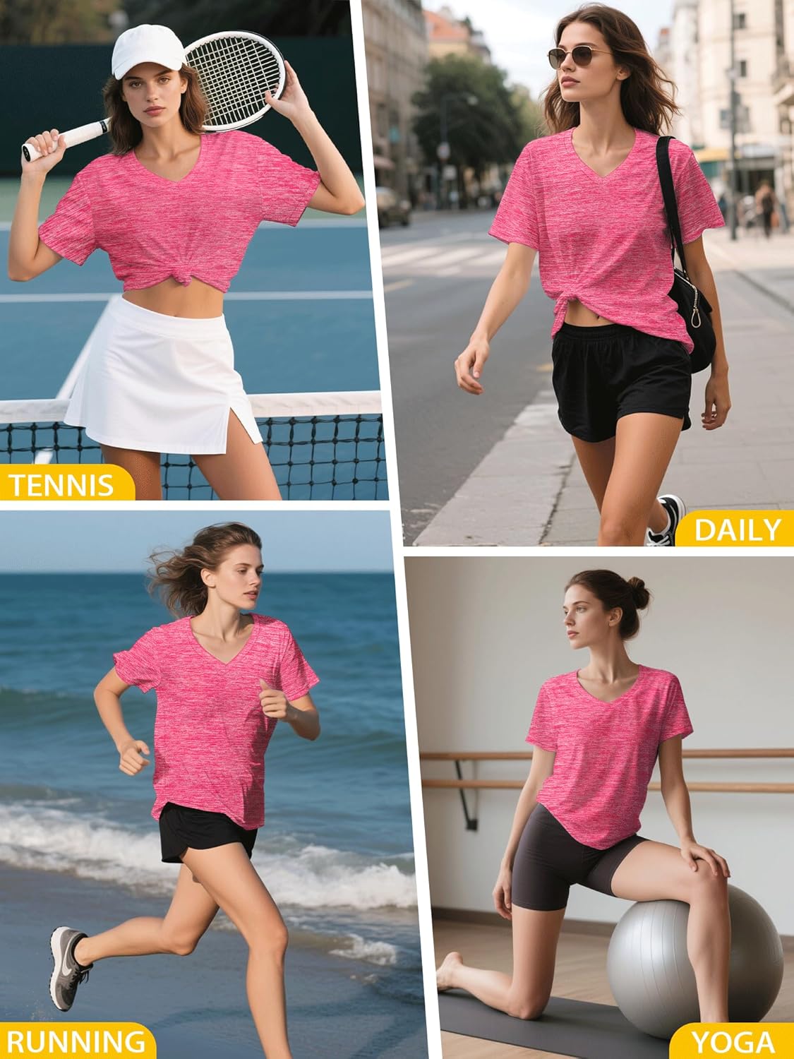 Thumbnail 5 de Sportshirt Damen Kurzarm V-Ausschnitt UPF 50+ – 5er-Pack, atmungsaktiv und flexibel