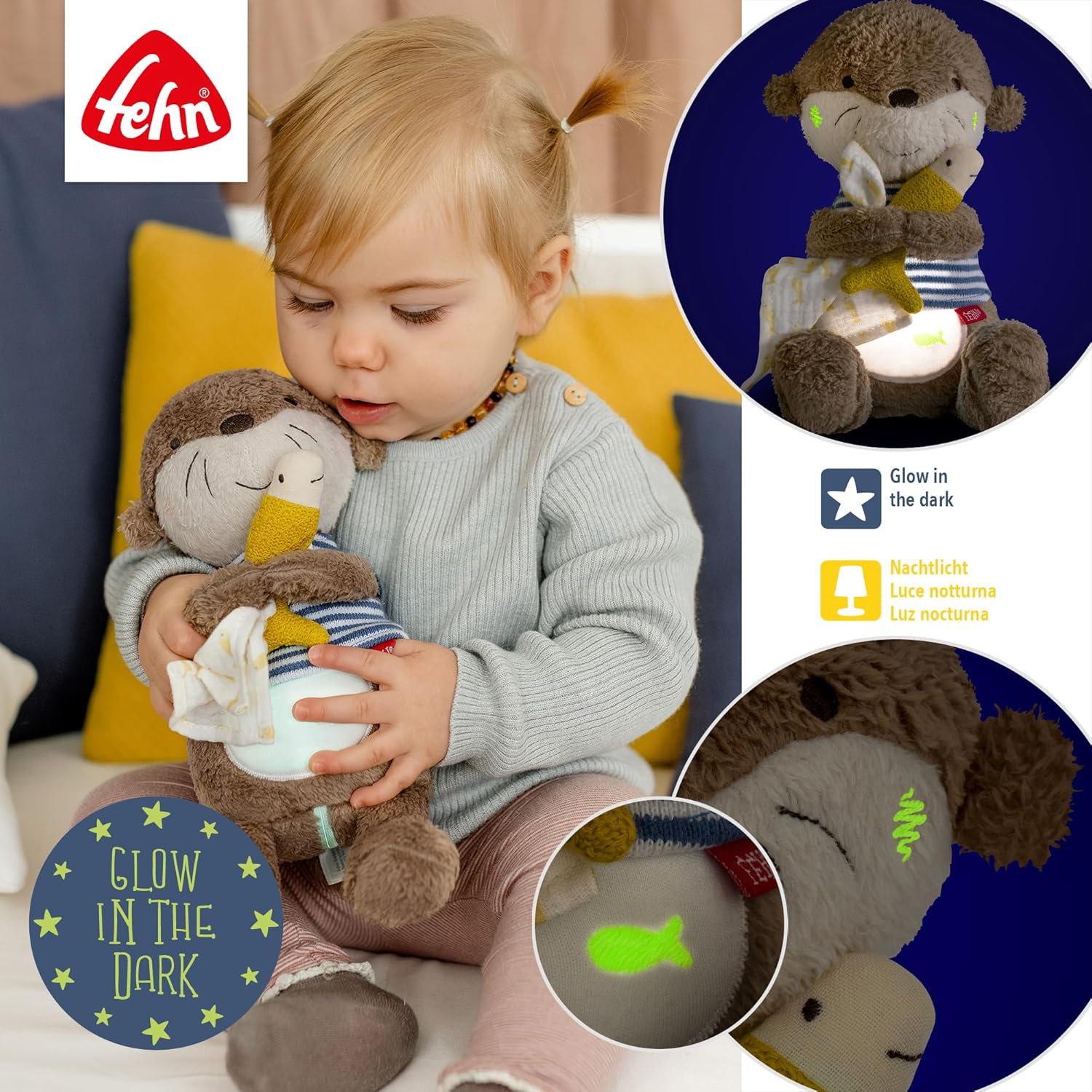 Thumbnail 2 de Fehn luce notturna lontra – animale di peluche con ricamo Glow-in-The-Dark e modulo luce notte, per bambini da 0 mesi