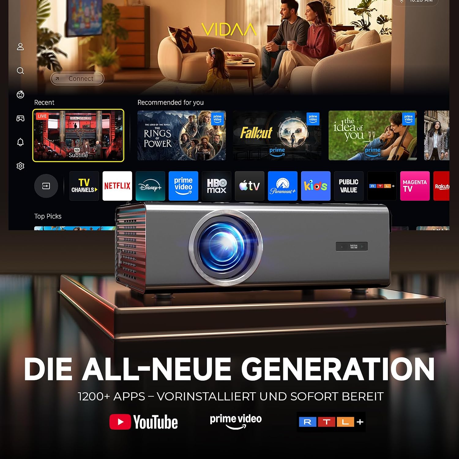Detalle de 4K Smart Beamer mit VIDAA von KOGATA – Auto-Fokus, AirPlay, HDR10+, WiFi 6, Dolby Audio