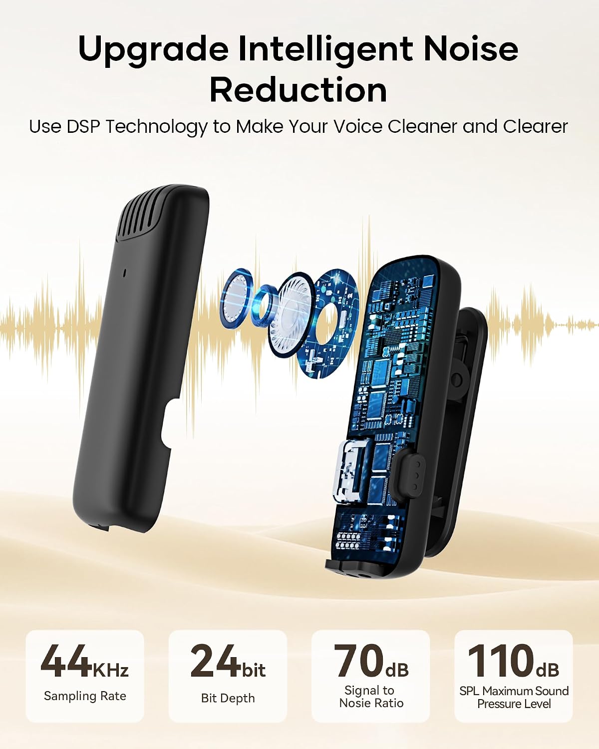 Detalle 1 de CZOCPOS mic-001 Wireless Lavalier Microphone, Dual Mics, 36-Hour Battery