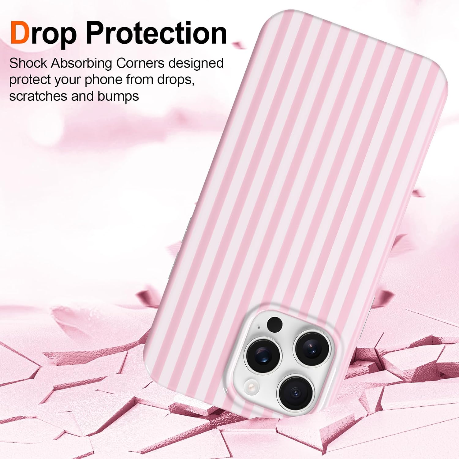 Detalle 2 de Hython iPhone 13 Pro Max Case, Pink and White Striped TPU