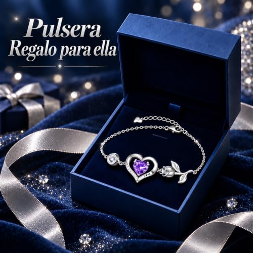 Thumbnail 4 de JACUPO Pulsera de mujer de plata 925 con corazón rosa y baño de oro blanco