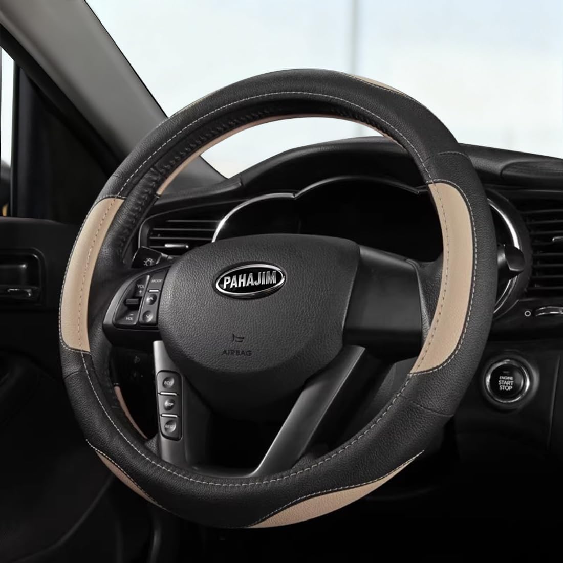 Thumbnail 6 de Pahajim 15 Inch Car Steering Wheel Cover - Soft Microfiber Leather, Breathable and Anti-Slip (Black/White)