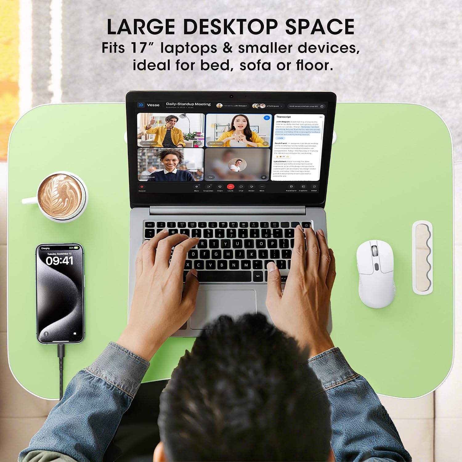 Detalle 1 de Frpufi LD004 Folding Lap Desk, 23.6-Inch Wood Table with Cup Holder