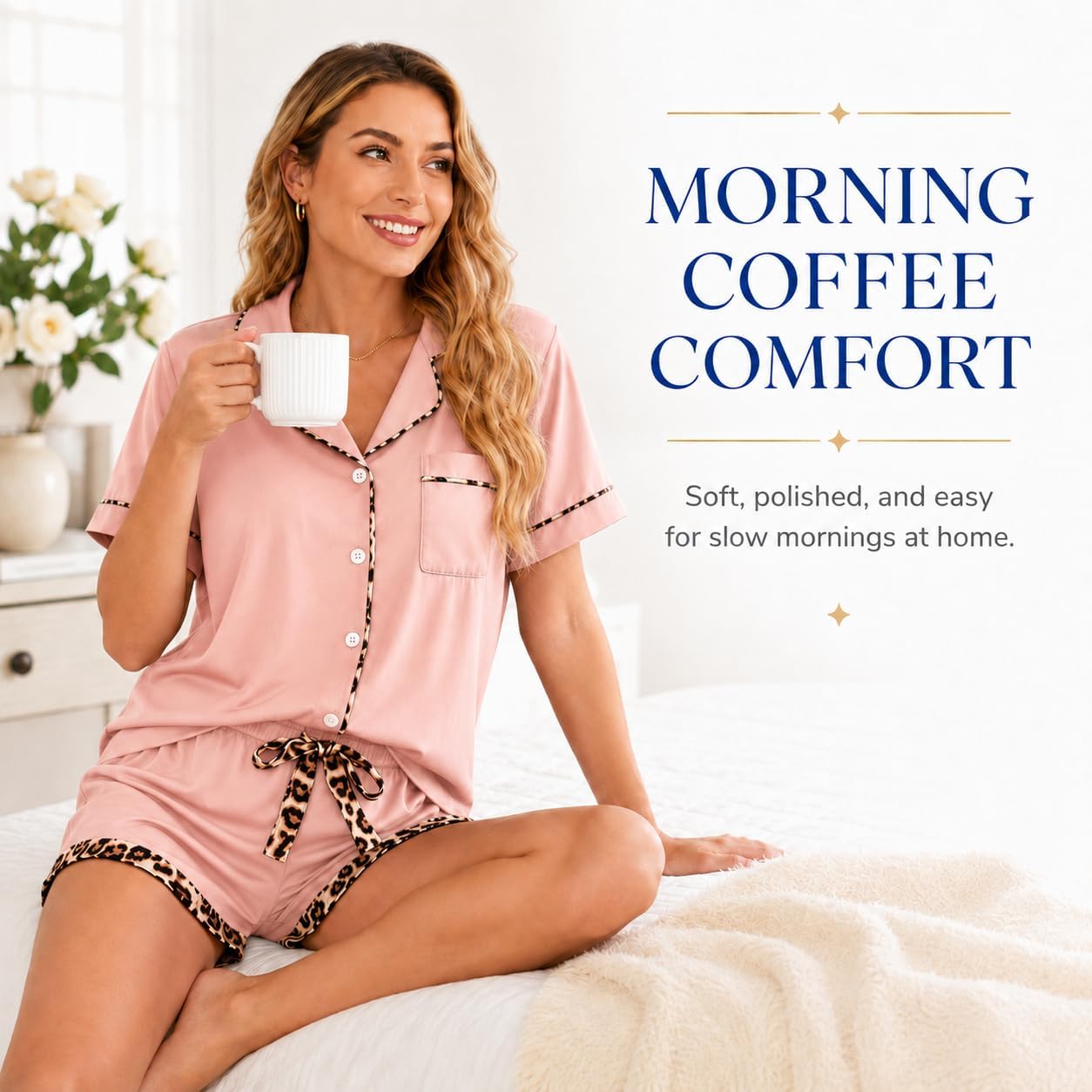 Detalle 2 de RONGTAI AJ428D000 Women's Pajama Set with Button-Down Top, Shorts and Side Pockets