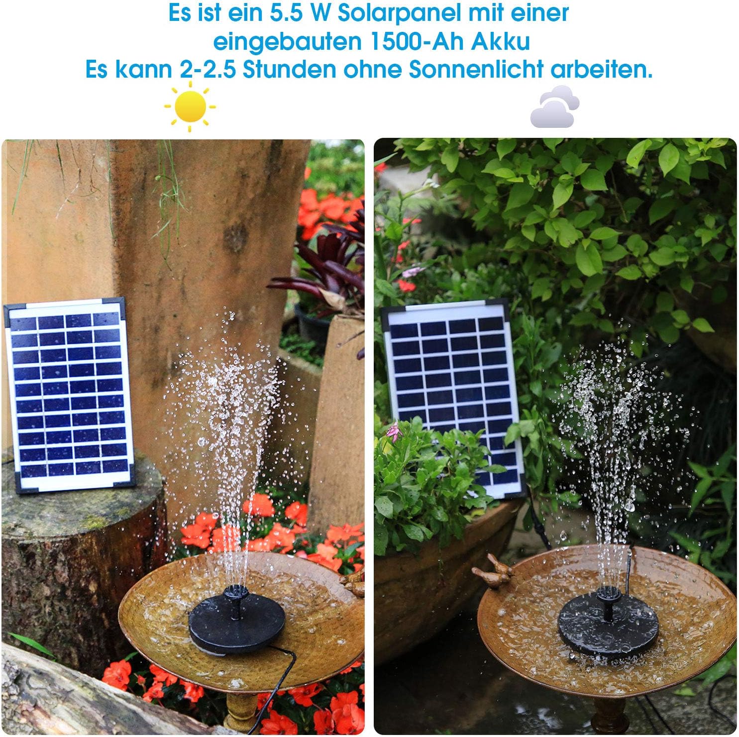 Detalle 2 de AISITIN Solar Springbrunnen 5,5 W für Teich