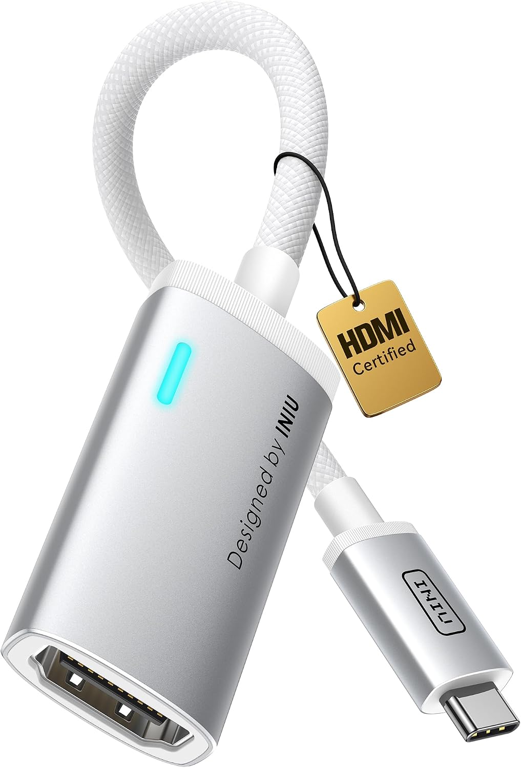 Detalle de INIU USB C to HDMI Adapter with Smart Diagnostic LED — 4K@60Hz, Original HDMI Certified