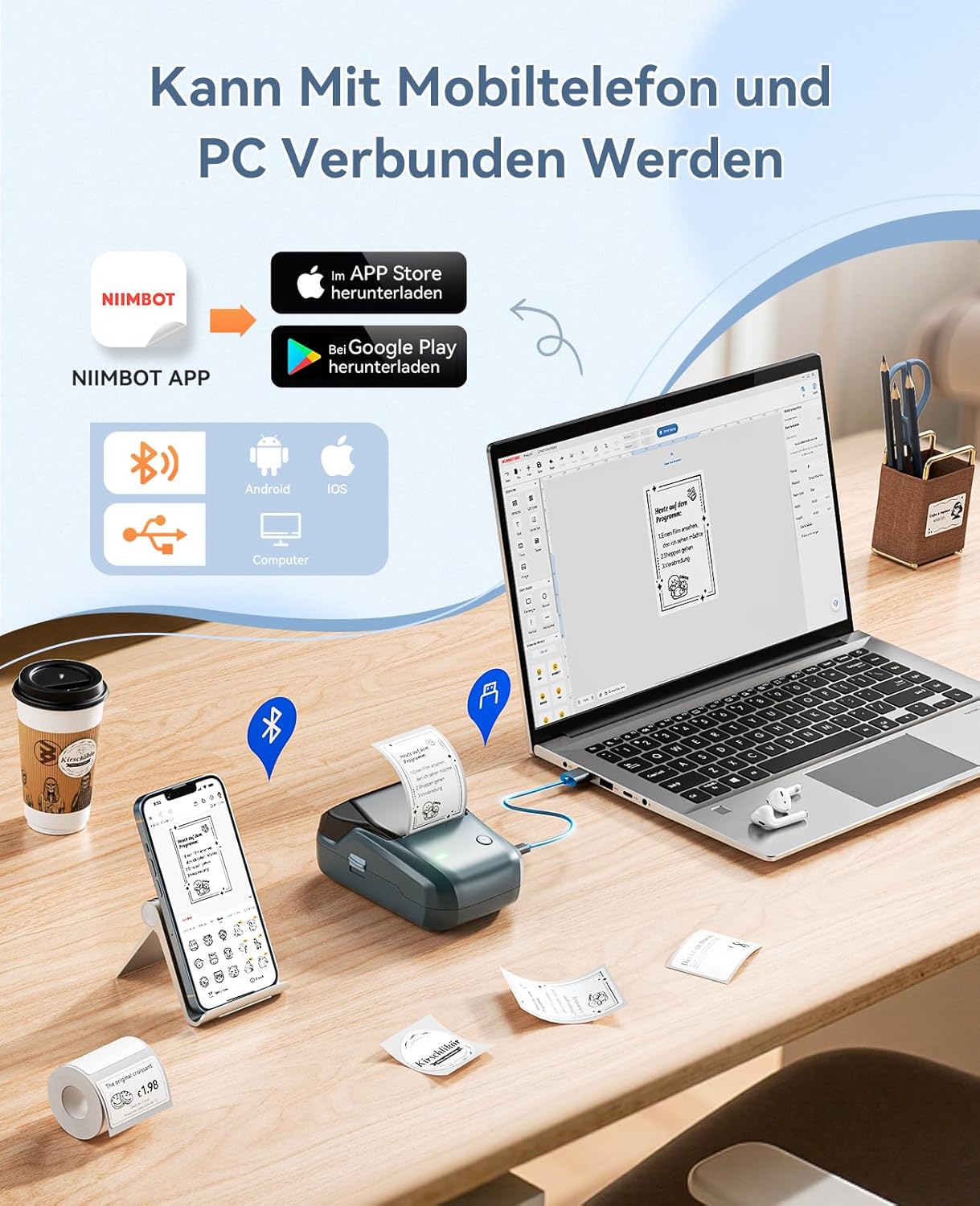 Thumbnail 5 de NIIMBOT B1 Etikettendrucker – wasserdichte Etiketten, Bluetooth, 20–50 mm Druckbreite