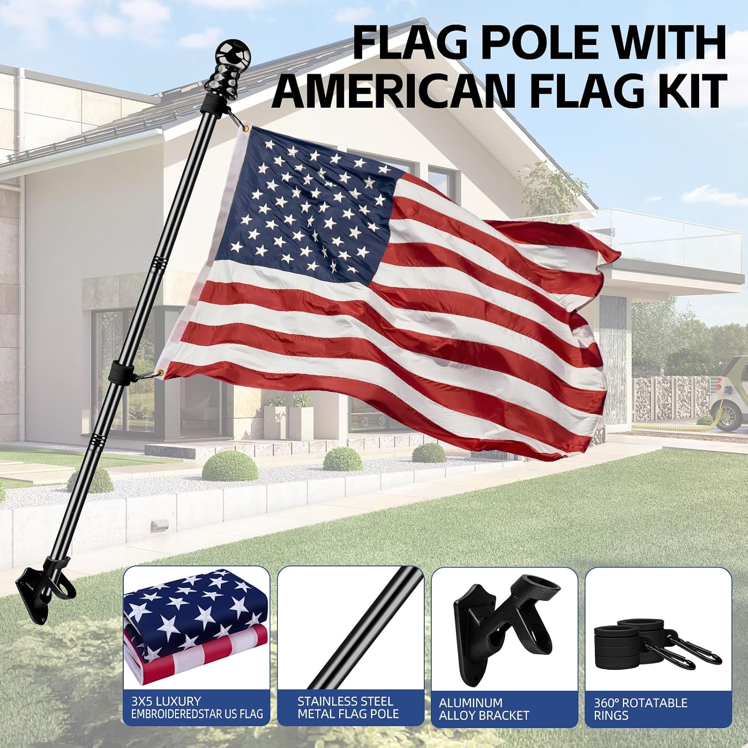 Detalle 2 de American Flag with Pole, 3x5 ft
