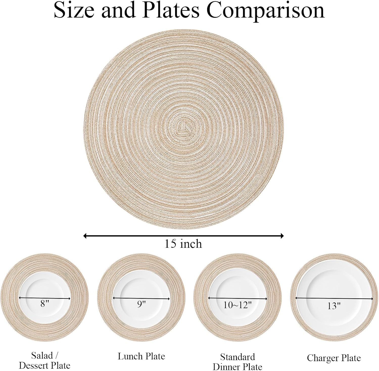 Thumbnail 4 de SHACOS 38cm Round Placemats Set of 6 – Braided woven, beige heat-resistant table mats