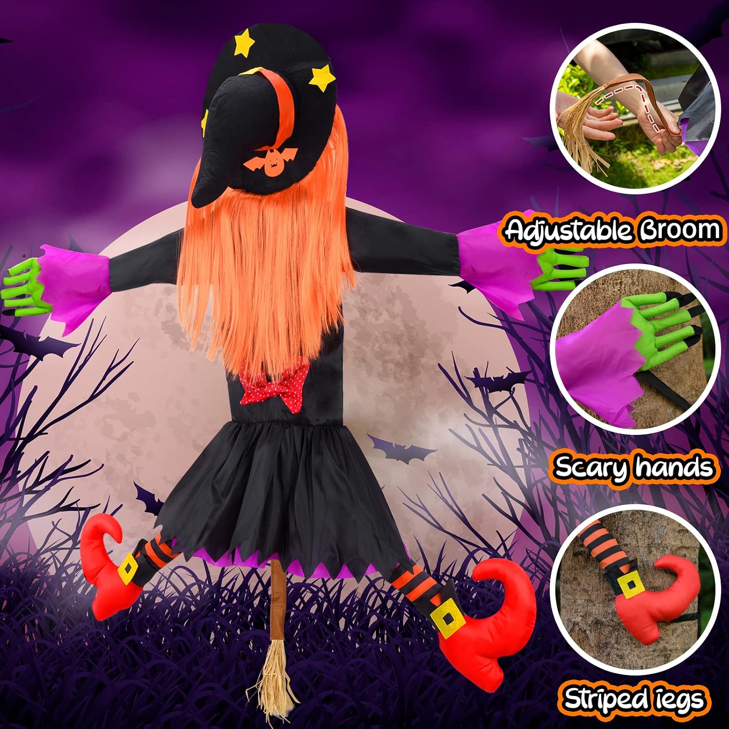 Detalle 1 de Bswalf 55-Inch Crashing Witch Halloween Decoration, Hanging Outdoor Prop