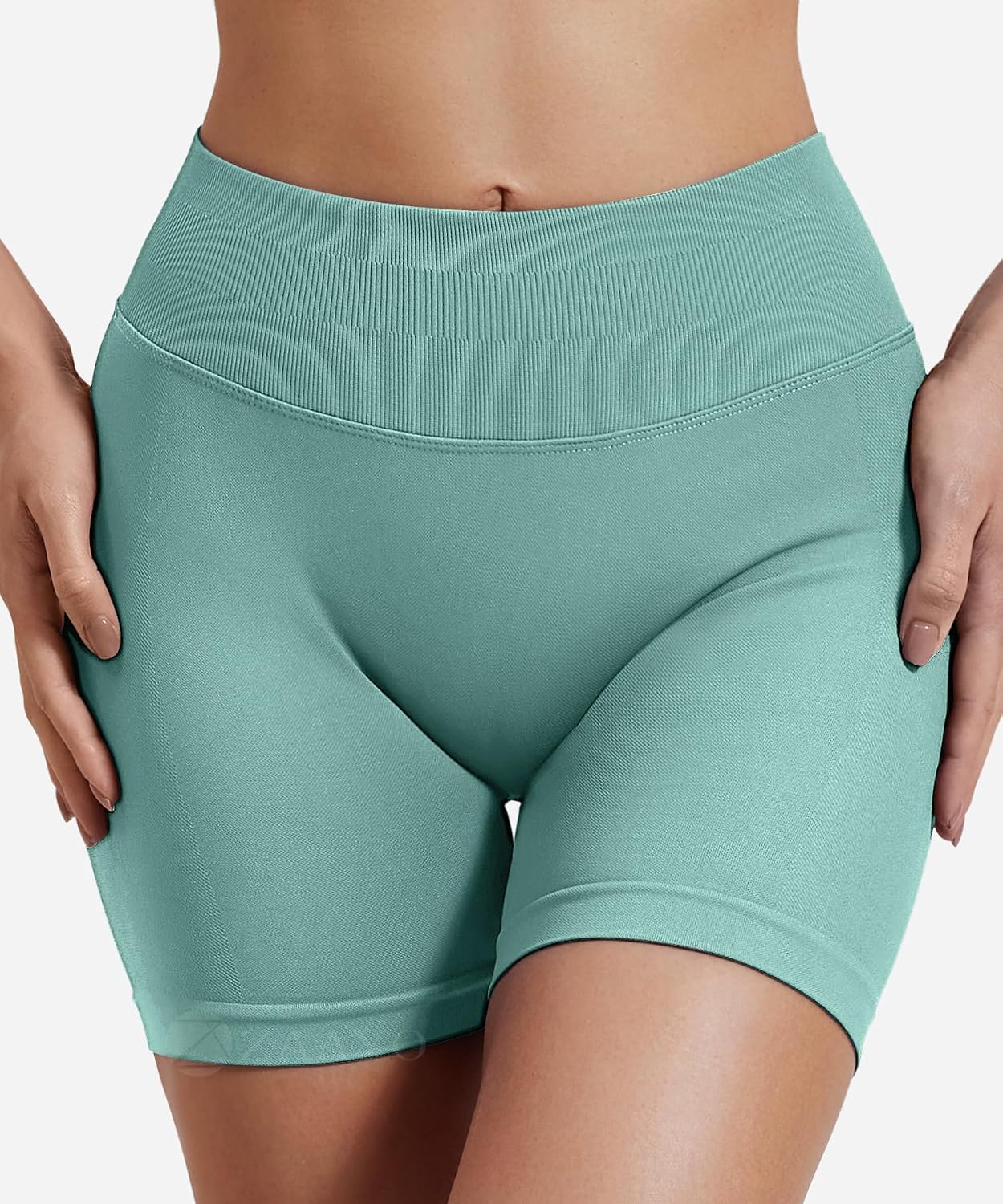 Detalle de ZAAYO Damen Sport Shorts Hidden Scrunch – 4,5" Workout Short mit Scrunch-Gesäßkontur, nahtloser Booty-Lifter